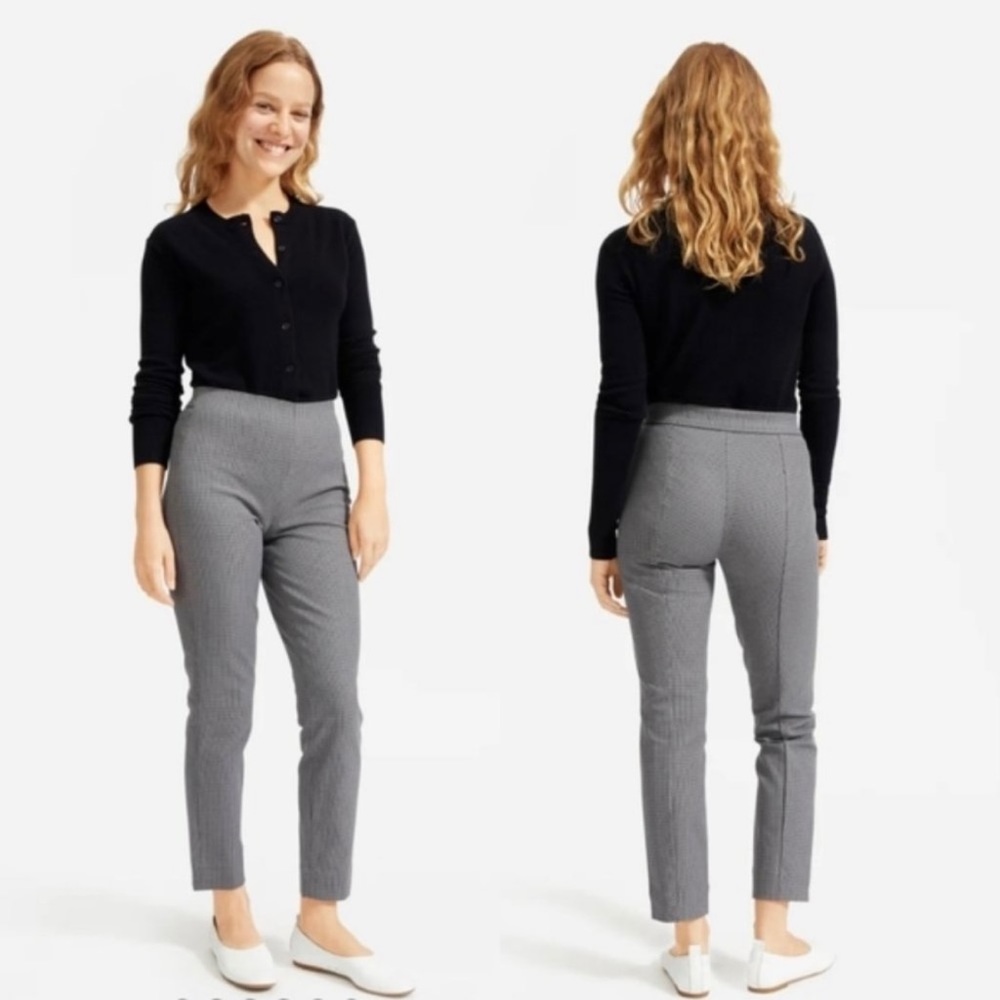 Everlane Side-Zip Stretch Cotton Pants in Grey Houndstooth Sz 2